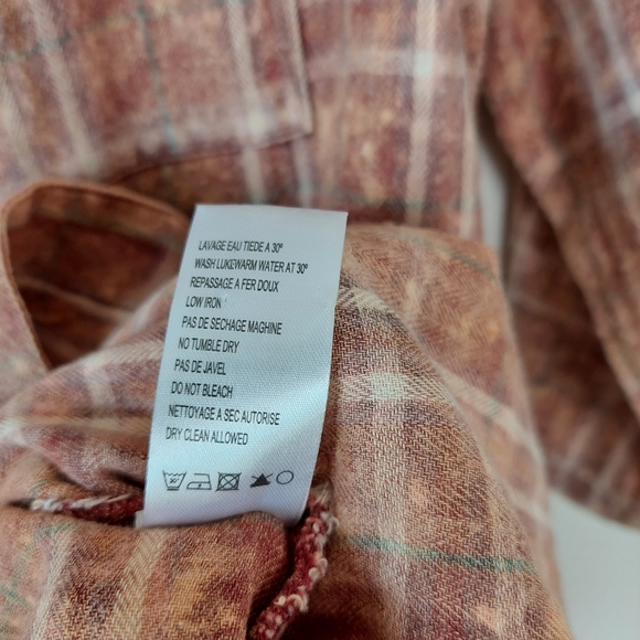 Crazy Train Plaid Bleach Splatter Button Front Shirt, M - Picture 9 of 9